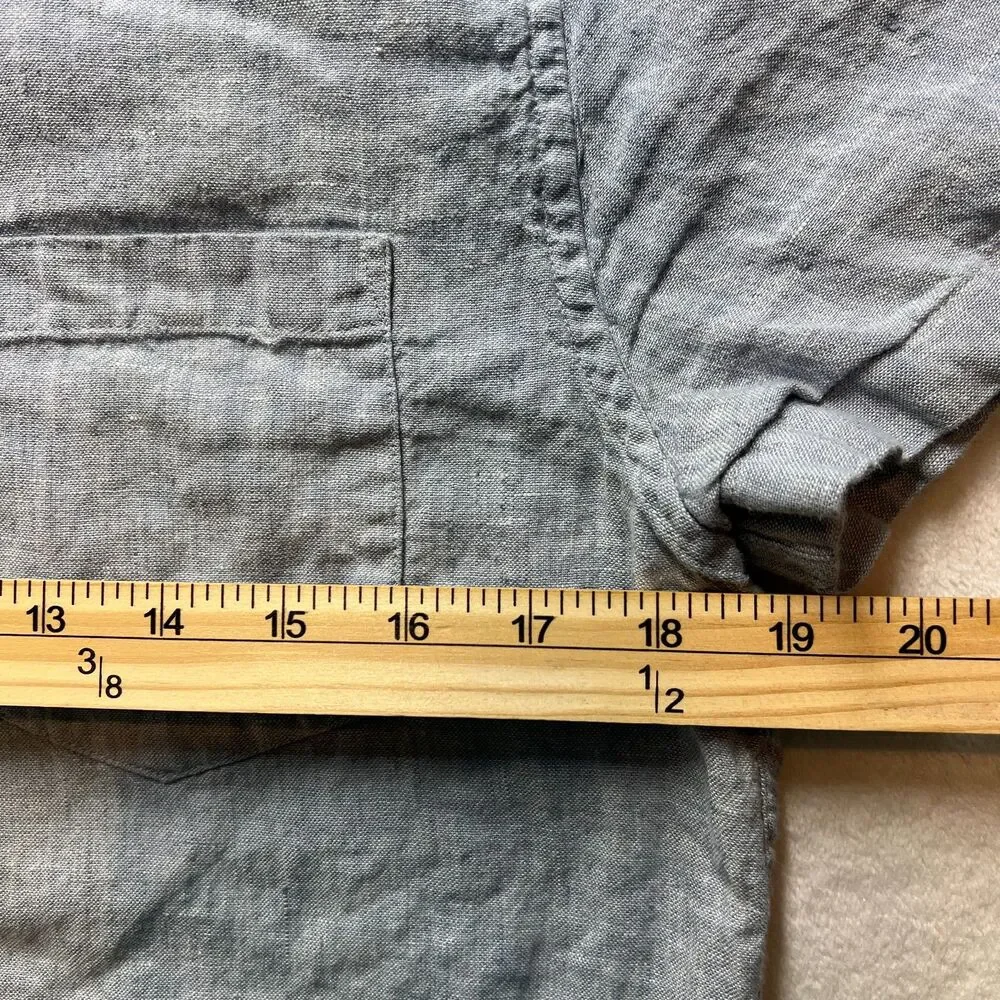 J Crew Mens Button Down Shirt Short Sleeve Linen Blend Slim M